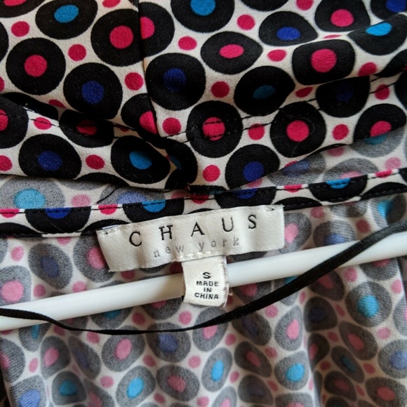 Chaus New York Blouse Dots Small Pink Blue Black - Picture 3 of 3